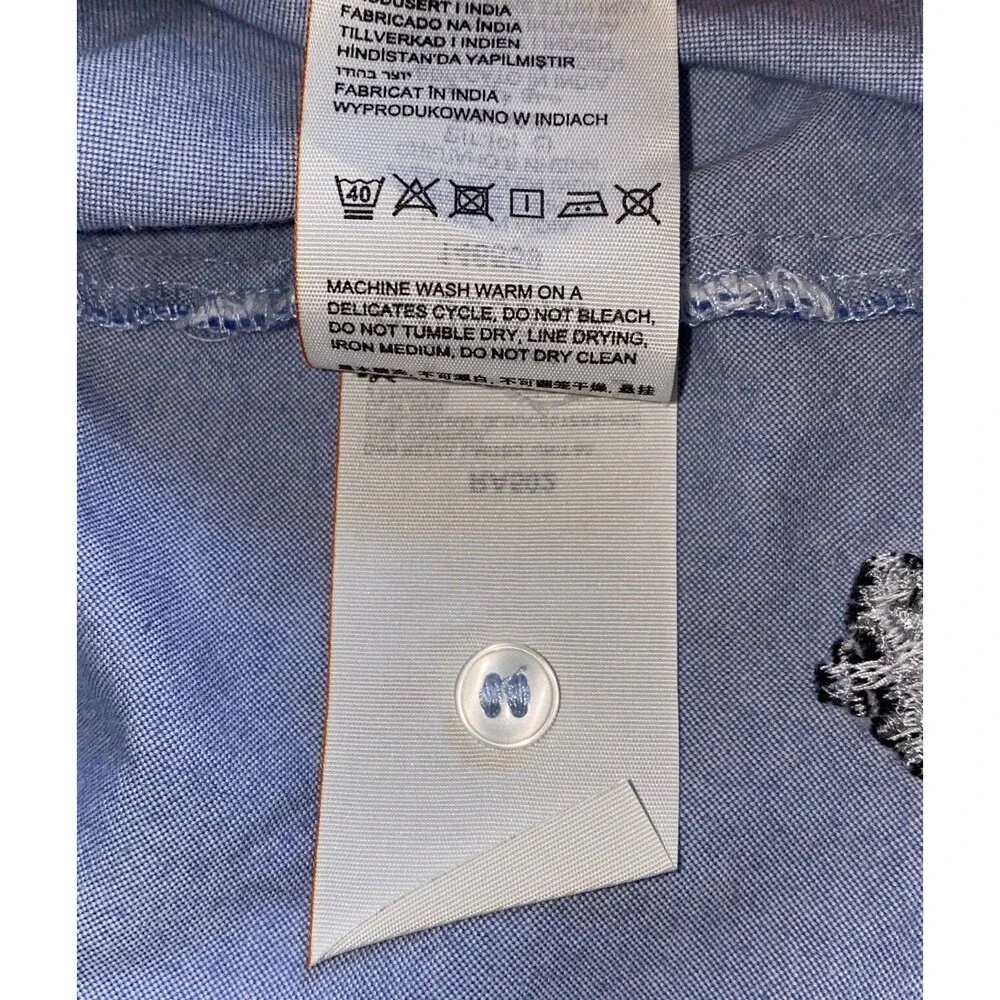 Superdry Womens‎ Long Sleeve Shirt L Madison Blue Embroidered Denim Button - Picture 9 of 11